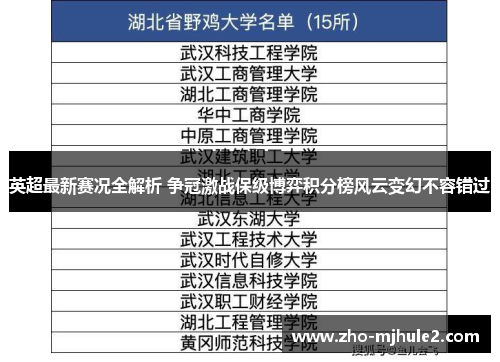 英超最新赛况全解析 争冠激战保级博弈积分榜风云变幻不容错过